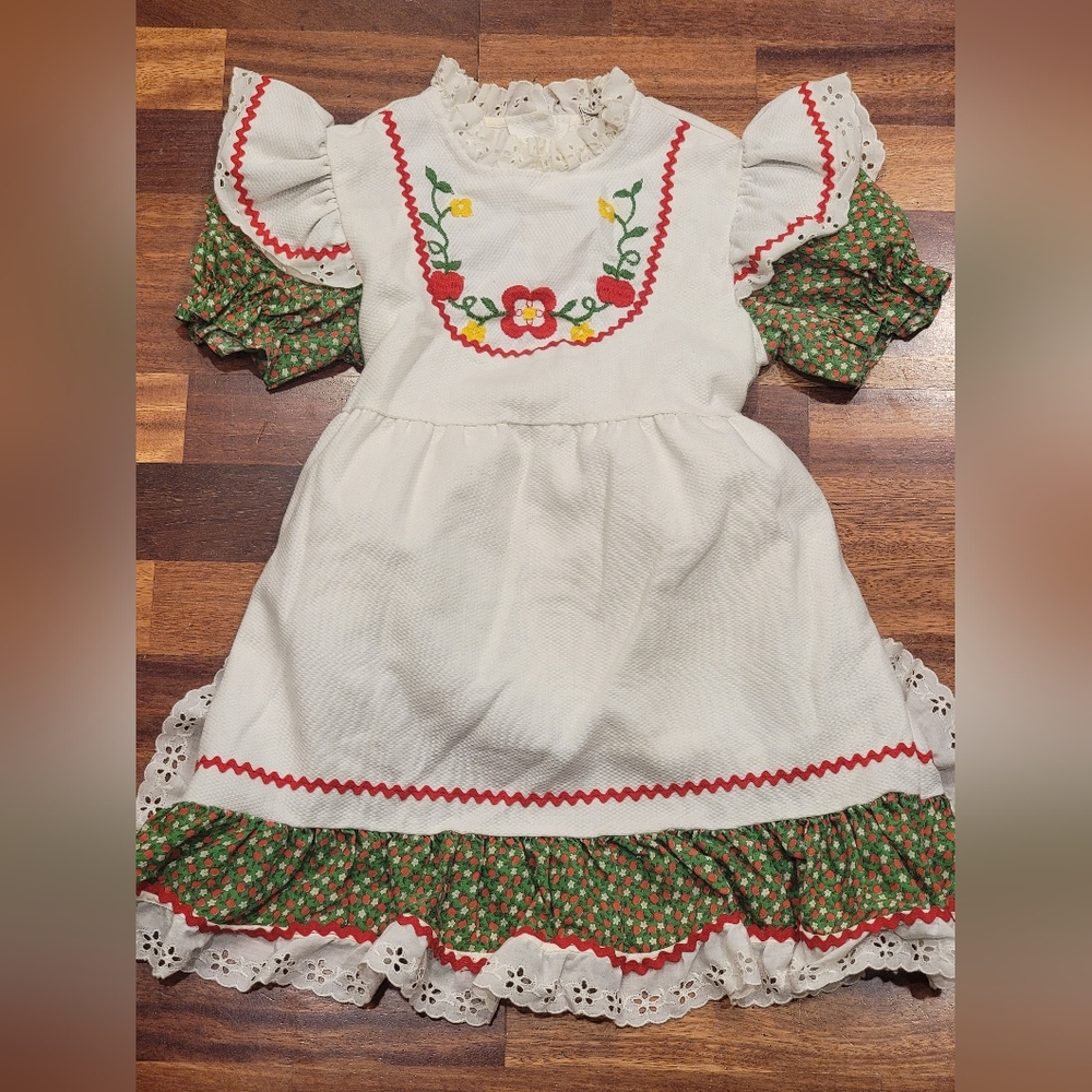Montgomery Ward Vintage Girl's Cottagecore Prairie Embroidered Apron Lace Dress
